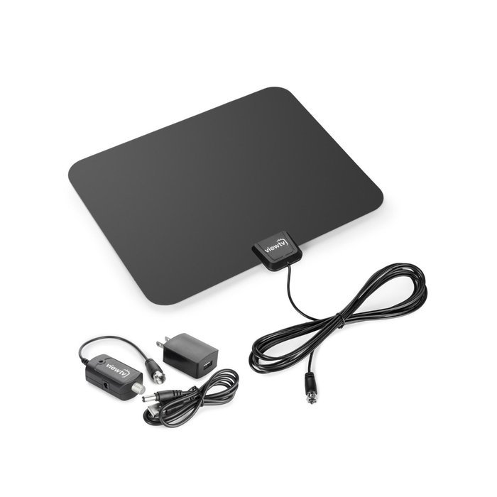 ViewTV Flat HD Digital Indoor Amplified TV Antenna - 50 Miles Range - Detachable Amplifier Signal Booster - 12ft...