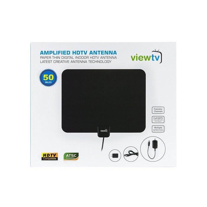 ViewTV Flat HD Digital Indoor Amplified TV Antenna - 50 Miles Range - Detachable Amplifier Signal Booster - 12ft... N8