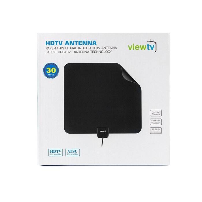 ViewTV Flat HD Digital Indoor Amplified TV Antenna - 50 Miles Range - Detachable Amplifier Signal Booster - 12ft... N22