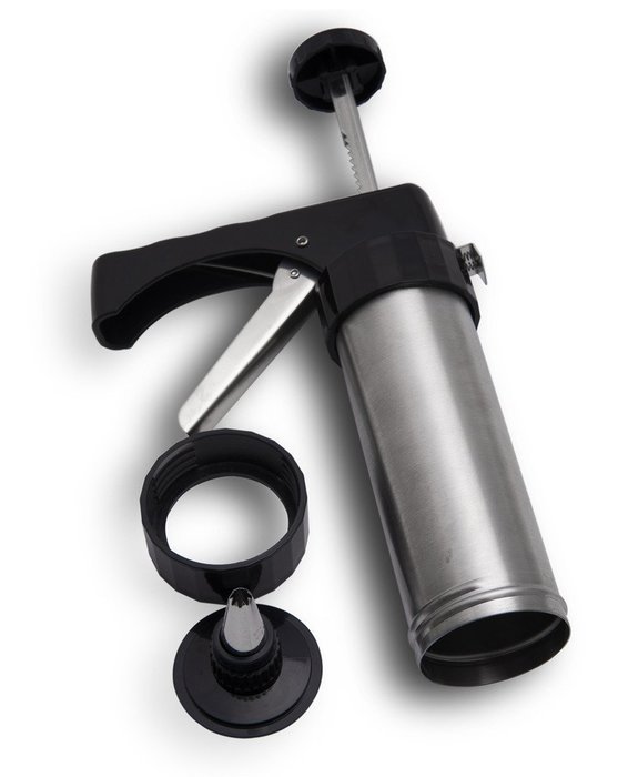 HuiJia Stainless Steel Deluxe Biscuit Press Cookie Gun Set Includes 13 Discs & 8 Icing Tips N5