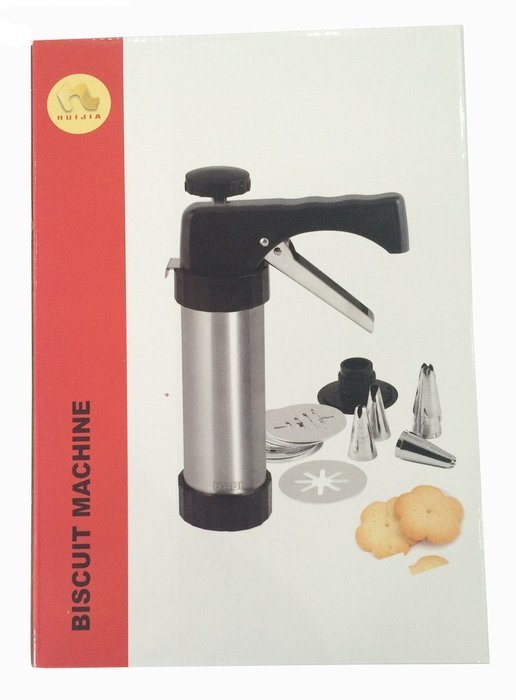 HuiJia Stainless Steel Deluxe Biscuit Press Cookie Gun Set Includes 13 Discs & 8 Icing Tips N6
