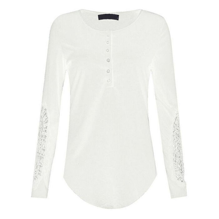 AIMTOPPY Womens Lace Long Sleeve Shirt Casual Blouse Loose Cotton Tops T Shirt (L, Black) N5