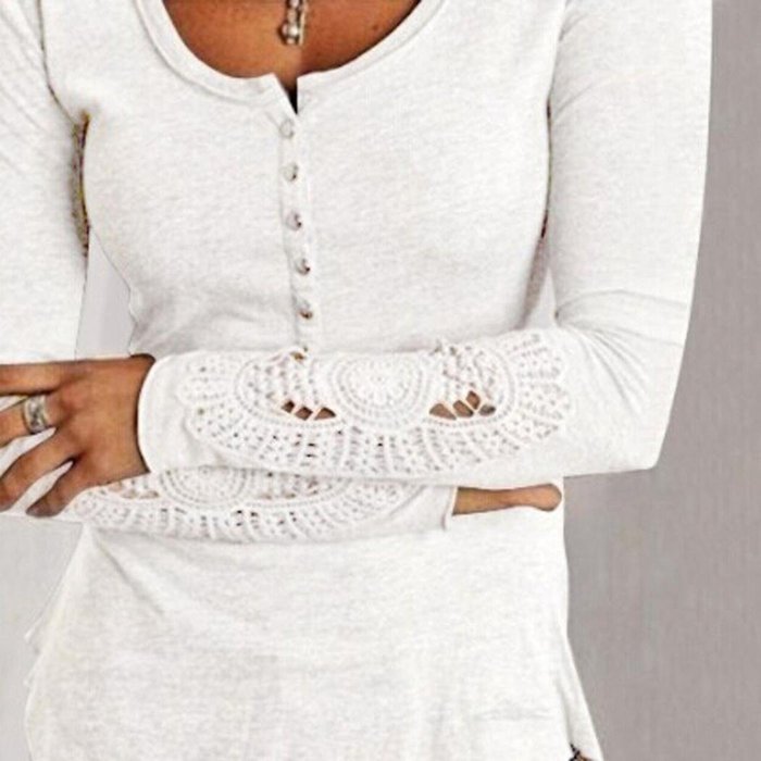 AIMTOPPY Womens Lace Long Sleeve Shirt Casual Blouse Loose Cotton Tops T Shirt (L, Black) N7