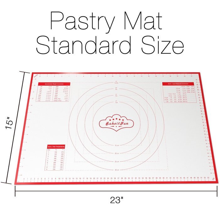 BakeitFun Silicone Pastry Mat With Measurements, Standard Size 23" x 15", Full Sticks To Countertop For Rolling... N2