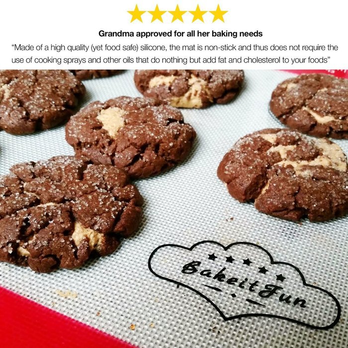 BakeitFun Silicone Pastry Mat With Measurements, Standard Size 23" x 15", Full Sticks To Countertop For Rolling... N15