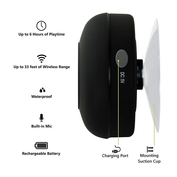 PORT Water Proof Bluetooth 3.0 Speaker, Water Resistant Mini Wireless Shower Speaker, Handsfree Portable Speakerphone... N18