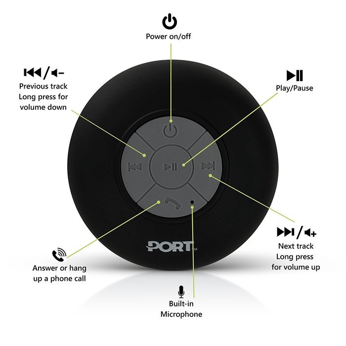 PORT Water Proof Bluetooth 3.0 Speaker, Water Resistant Mini Wireless Shower Speaker, Handsfree Portable Speakerphone... N19