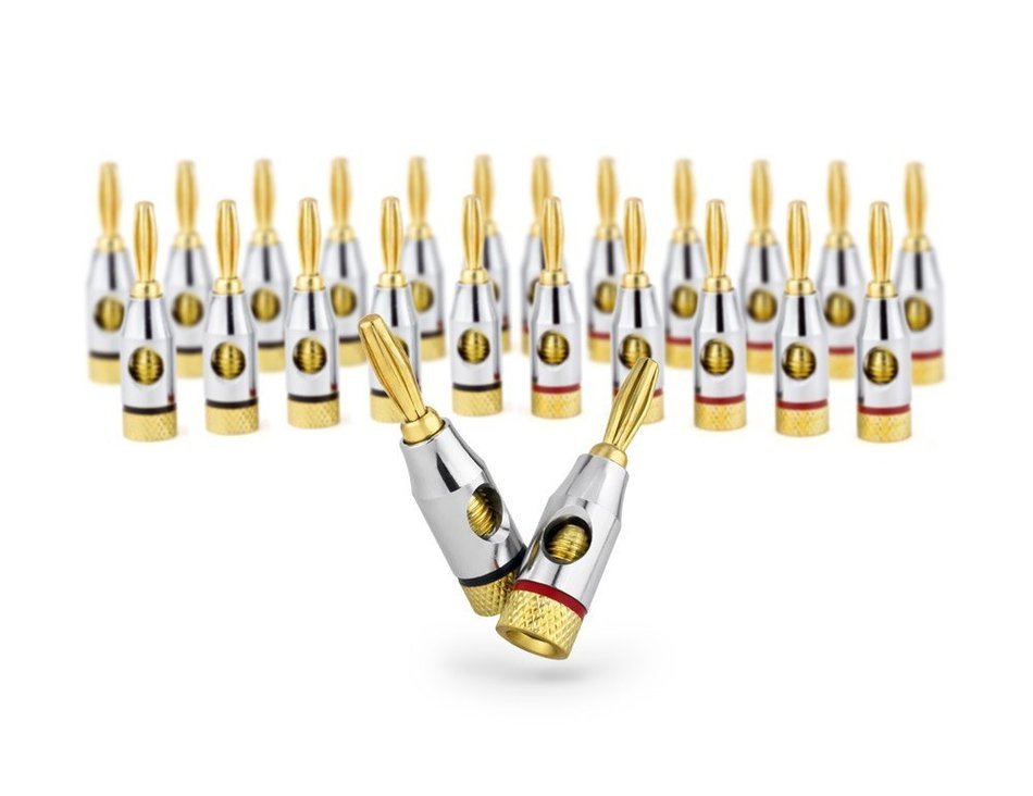 Ocelot Banana Plugs, 24k Gold Plated Connectors, Open Screw Type, 12 Pair