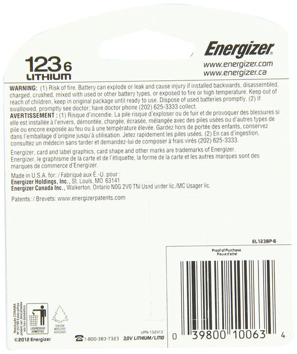 Energizer Photo Battery 123, 6-Count N2