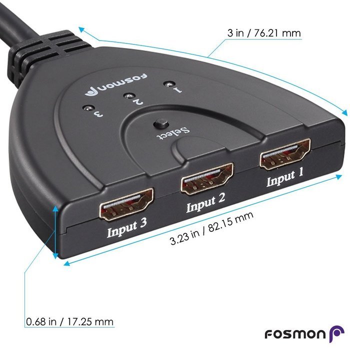 Fosmon HD1831 3-Port HDMI Switch with Pigtail Cable N4