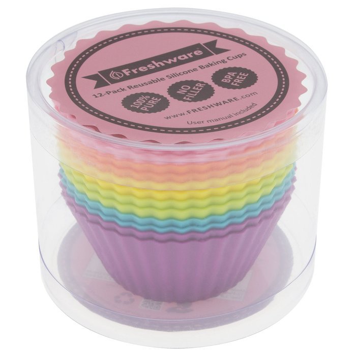 Freshware CB-308SC 12-Pack Silicone Mini Rectangle Reusable Cupcake and Muffin Baking Cup, Six Vibrant Colors N9