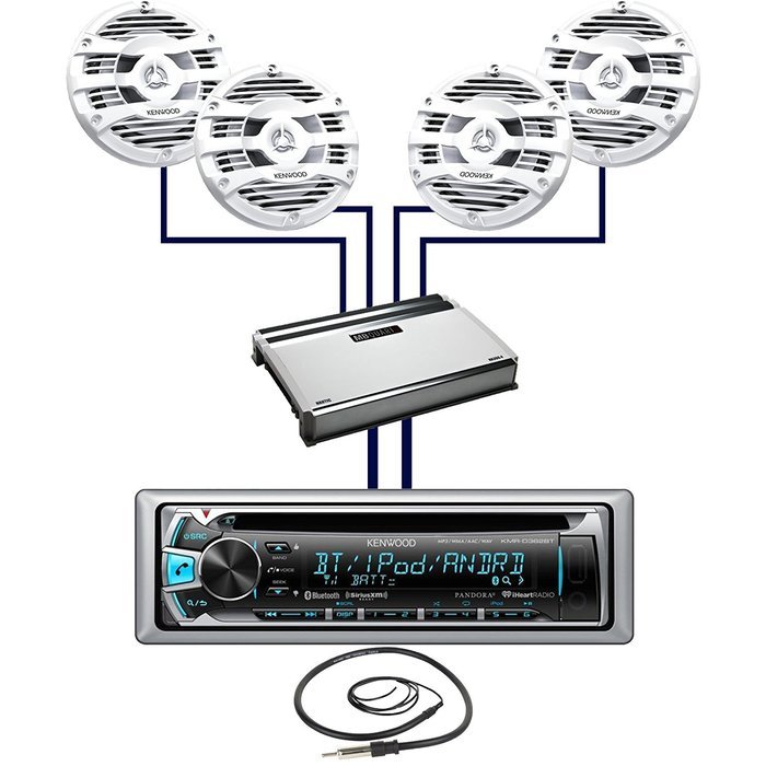 New Kenwood Marine Bluetooth CD MP3 USB AUX iPod iPhone Radio Stereo Player With 4 X 6.5" Inch Kenwood Marine... N4