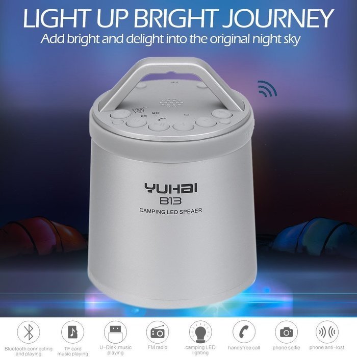 Docooler B13 Camping LED Speaker Wireless Bluetooth Speaker with Selfie Camera LED Lamp Hands-free Call Anti-lost... N12