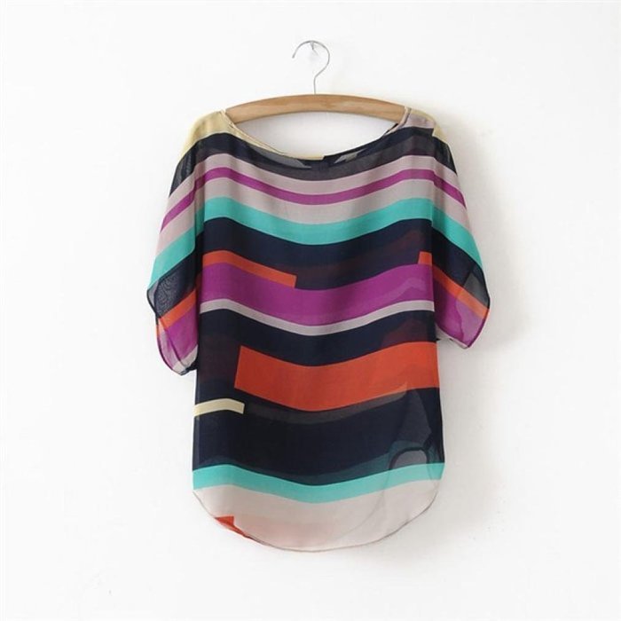AIMTOPPY Sexy Women Summer Perspective Casual Loose Chiffon Tops short sleeve Blouses T-Shirt (L, Colorful)