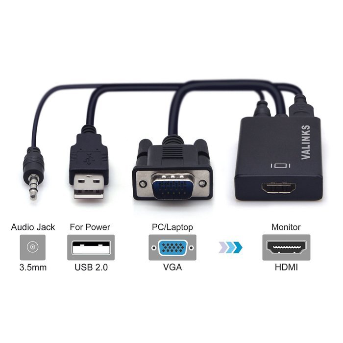 VAlinks Active HDMI Male to VGA Male D-SUB 15 Pin M/M Video Converter Cable Adapter Support Full 1080P Convert... N17