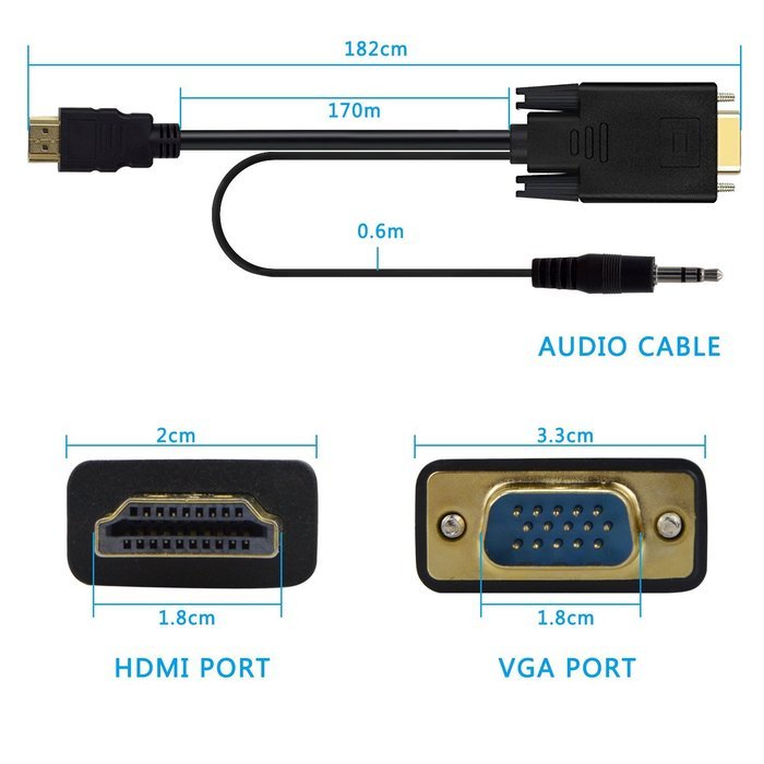 VAlinks Active HDMI Male to VGA Male D-SUB 15 Pin M/M Video Converter Cable Adapter Support Full 1080P Convert... N22
