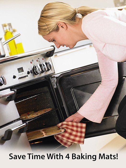 (Set of 4) Premium Non-Stick Baking Mats and Cookie Sheets - Black (15.75 x 13) N7