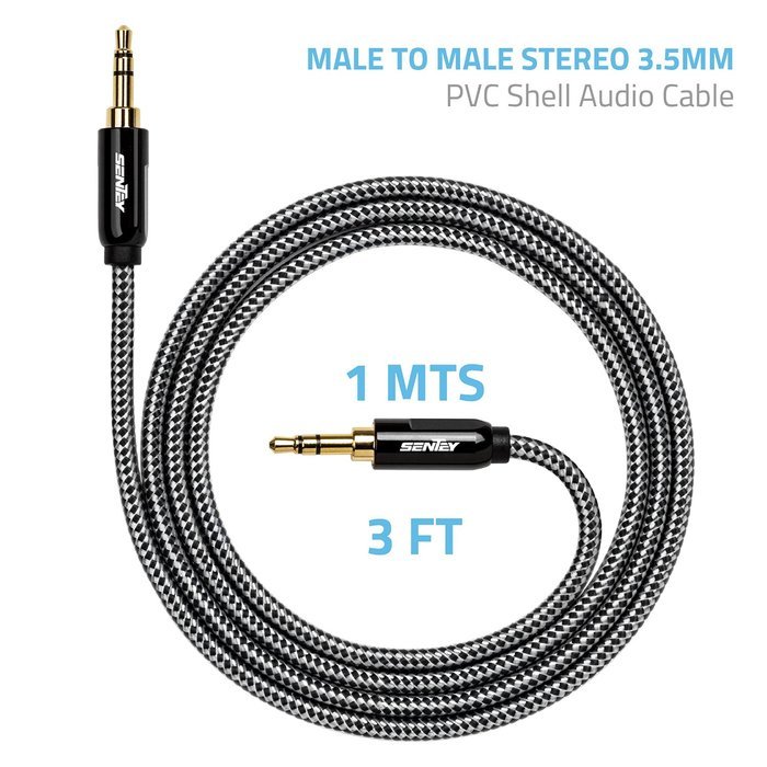 Sentey LS-6620 Braided Metal Stereo Male to Male Aux Cable, 3 Feet(3.5mm)