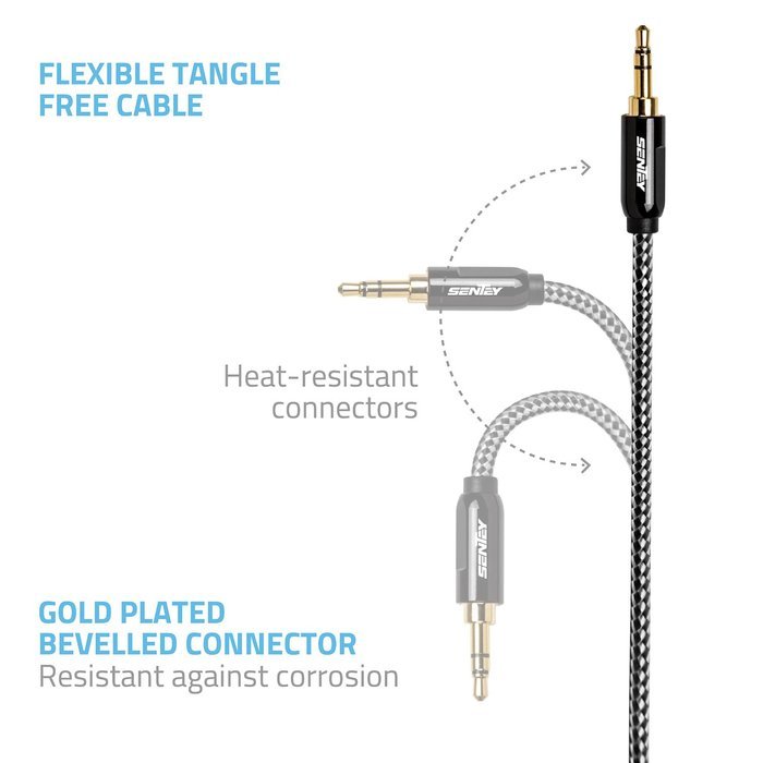 Sentey LS-6620 Braided Metal Stereo Male to Male Aux Cable, 3 Feet(3.5mm) N4