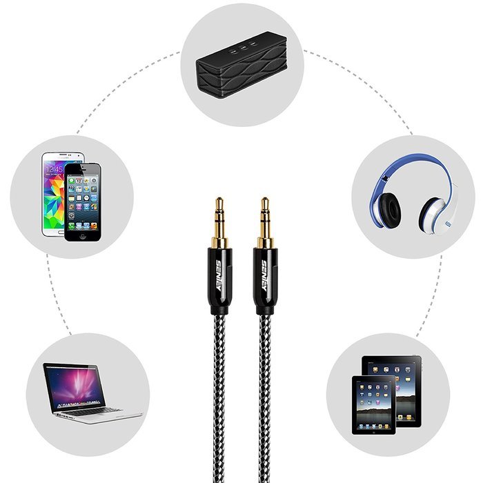 Sentey LS-6620 Braided Metal Stereo Male to Male Aux Cable, 3 Feet(3.5mm) N7