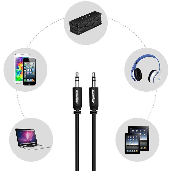 Sentey LS-6620 Braided Metal Stereo Male to Male Aux Cable, 3 Feet(3.5mm) N33