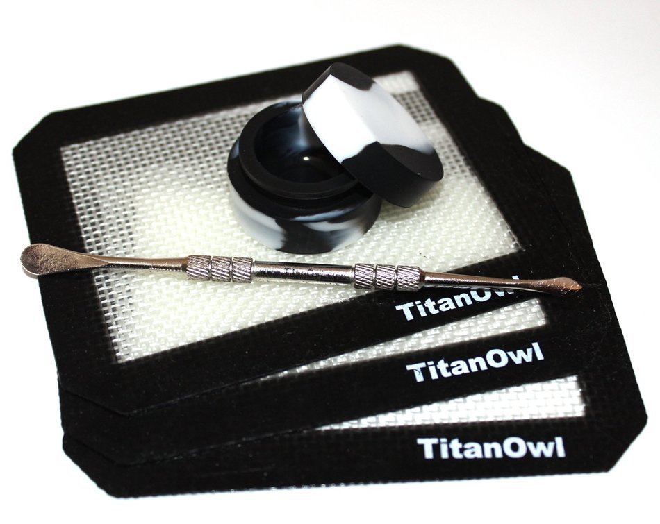 3 Silicone Mat Platinum Cured + Non-stick Jar + TitanOwl Carving Tool , Pad with Black corners 5.5" x 4.5"