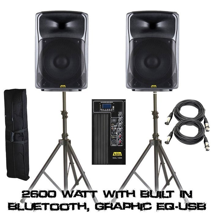 (Pair) KALO 215ABT 15" Active/Powered DJ/PA Wireless Speakers Totaling 2600 Watt (Both) With Built In Bluetooth...