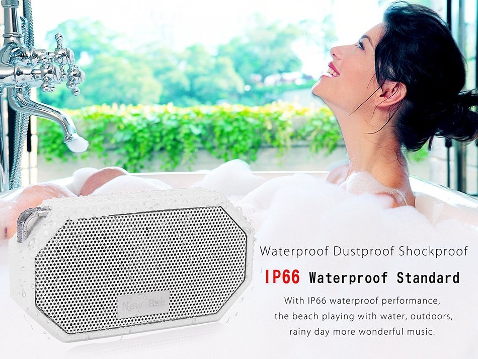 Wireless Speaker, Portable Pocket Waterproof Shockproof Speaker with Mic by New Bee (White) N6