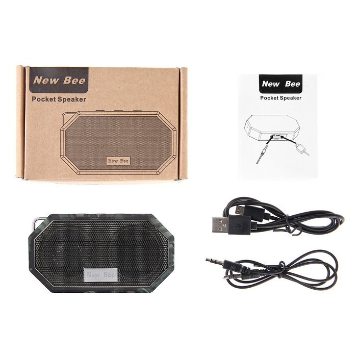 Wireless Speaker, Portable Pocket Waterproof Shockproof Speaker with Mic by New Bee (White) N14