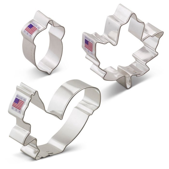 Autumn / Fall / Thanksgiving Cookie Cutter Set - 3 Piece - Maple Leaf, Squirrel and Acorn - Ann Clark - US Tin...