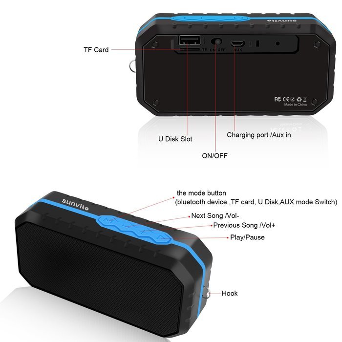 Sunvito Portable Wireless Bluetooth Speaker,Mini Outdoor Waterproof Speaker with 1800mAh Battery (MIC for Hands-free... N4