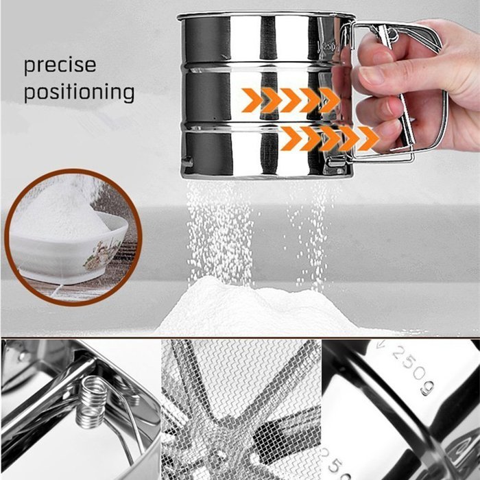 Chengor Baking Stainless Steel Shaker Sieve Cup Mesh Crank Flour Sifter with Measuring Scale Mark for Flour Icing... N2