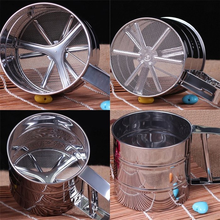 Chengor Baking Stainless Steel Shaker Sieve Cup Mesh Crank Flour Sifter with Measuring Scale Mark for Flour Icing... N3