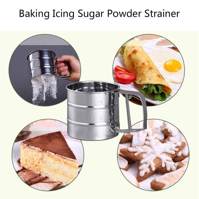 Chengor Baking Stainless Steel Shaker Sieve Cup Mesh Crank Flour Sifter with Measuring Scale Mark for Flour Icing... N4