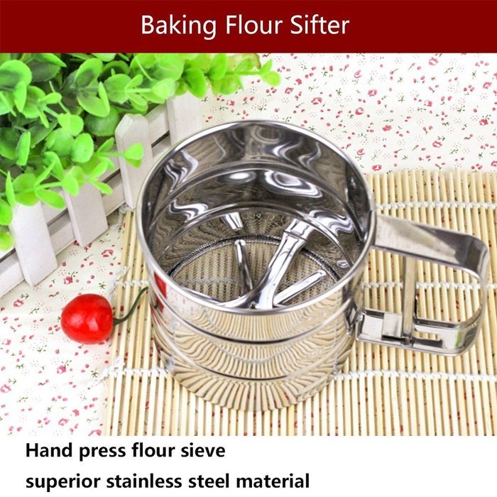 Chengor Baking Stainless Steel Shaker Sieve Cup Mesh Crank Flour Sifter with Measuring Scale Mark for Flour Icing... N7