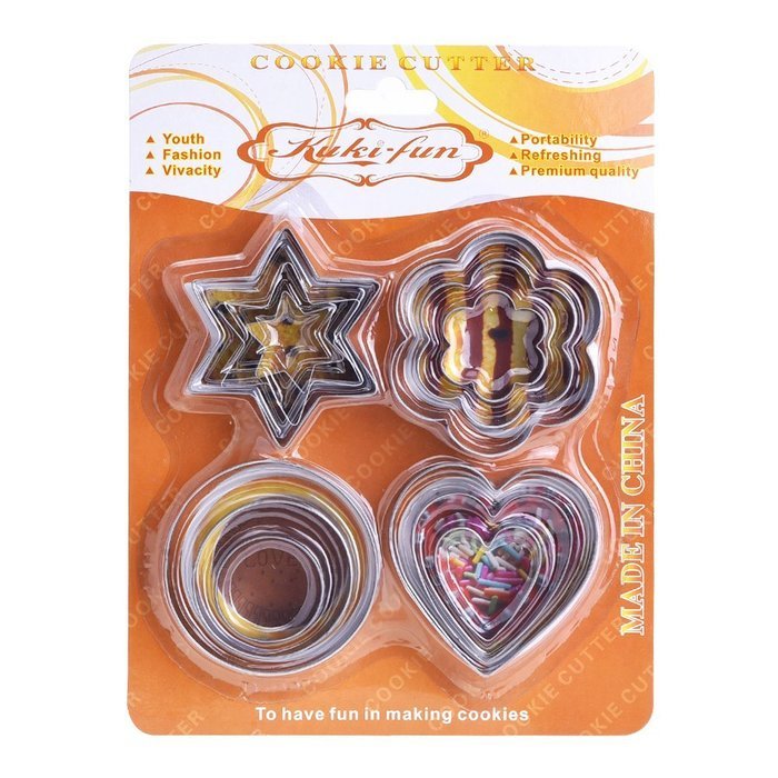12 Pieces Metal Cookie Cutters, 3 Stars Shape, 3 Flowers Shape, 3 Round Shape, 3 Hearts Shape (Assorted Sizes) N7