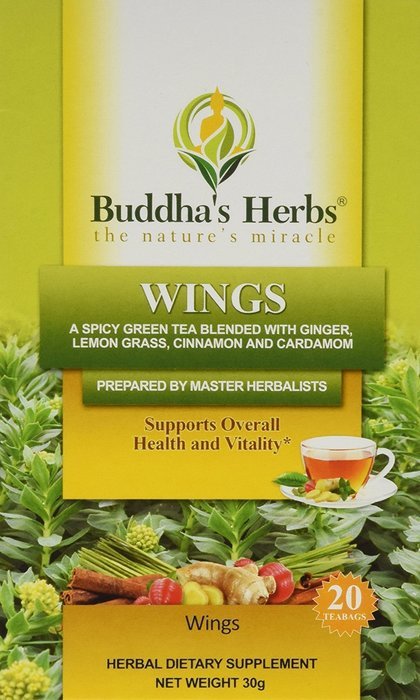 Wings Tea - Green Tea with Ginger, Cinnamon & Cardamom - 2 Pack - 20 Count Bags - Herbal Green Tea - Spicy Green...