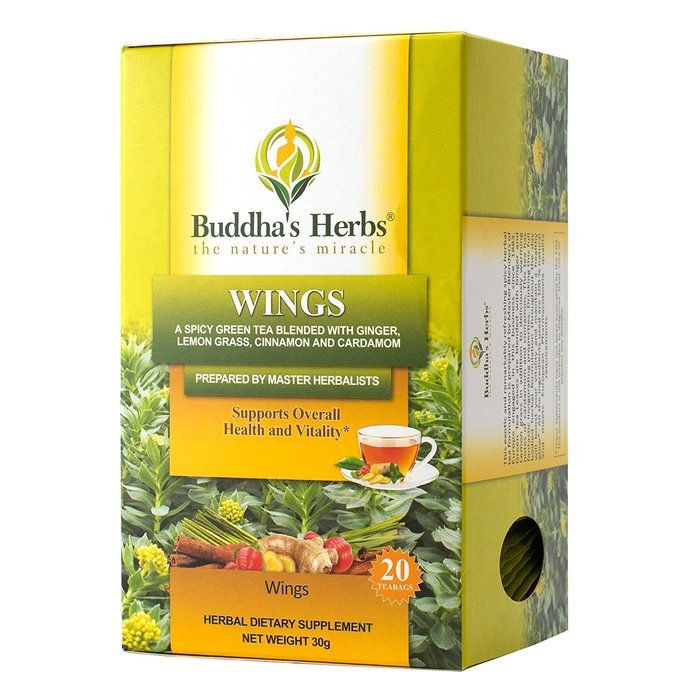 Wings Tea - Green Tea with Ginger, Cinnamon & Cardamom - 2 Pack - 20 Count Bags - Herbal Green Tea - Spicy Green... N4