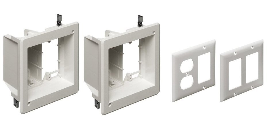Arlington TVBU505-1 TV Box Recessed Outlet Wall Plate Kit, 2-Gang, White, 1-Pack N2