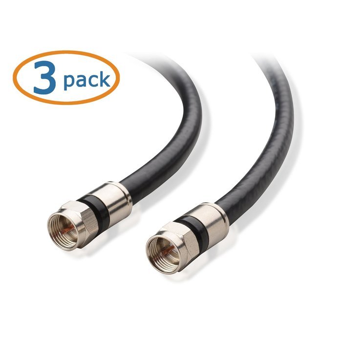 Cable Matters 3-Pack, CL2 In-Wall Rated (CM) Quad Shielded RG6 Coaxial Patch Cable in Black 3 Feet