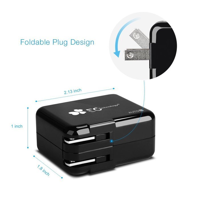 EC Technology 4A 3 port 20W USB Wall Charger with Auto IC (Foldable Plug) adapter for iPhone SE/6s/6/6 Plus, iPad... N4
