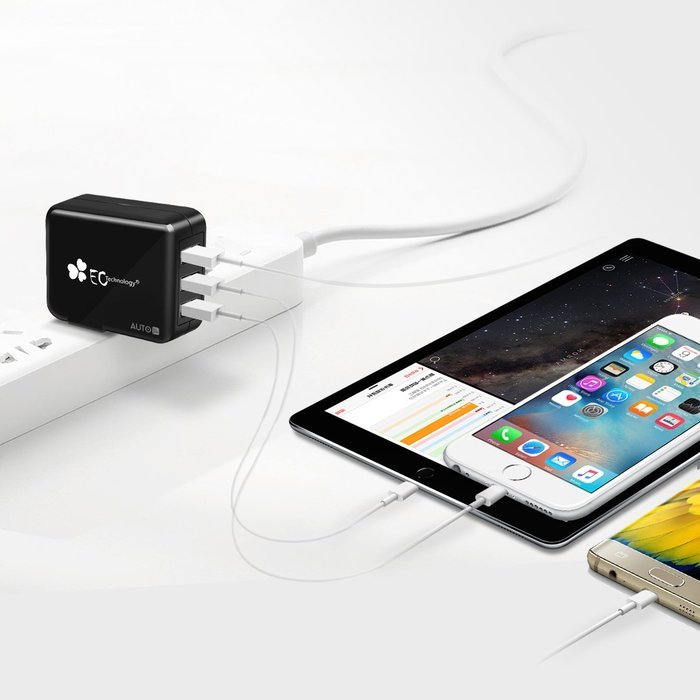 EC Technology 4A 3 port 20W USB Wall Charger with Auto IC (Foldable Plug) adapter for iPhone SE/6s/6/6 Plus, iPad... N5