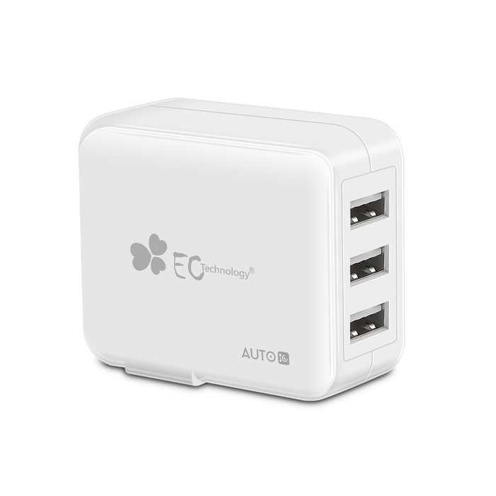 EC Technology 4A 3 port 20W USB Wall Charger with Auto IC (Foldable Plug) adapter for iPhone SE/6s/6/6 Plus, iPad... N9