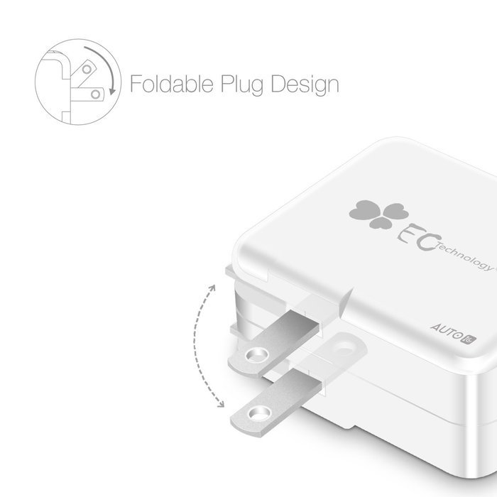 EC Technology 4A 3 port 20W USB Wall Charger with Auto IC (Foldable Plug) adapter for iPhone SE/6s/6/6 Plus, iPad... N13