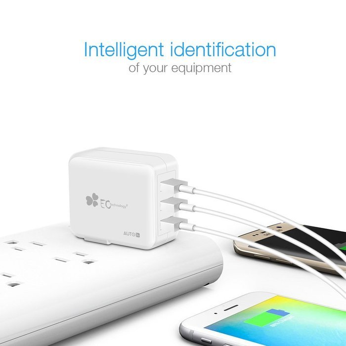 EC Technology 4A 3 port 20W USB Wall Charger with Auto IC (Foldable Plug) adapter for iPhone SE/6s/6/6 Plus, iPad... N15