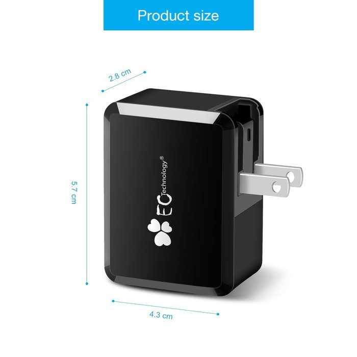 EC Technology 4A 3 port 20W USB Wall Charger with Auto IC (Foldable Plug) adapter for iPhone SE/6s/6/6 Plus, iPad... N20
