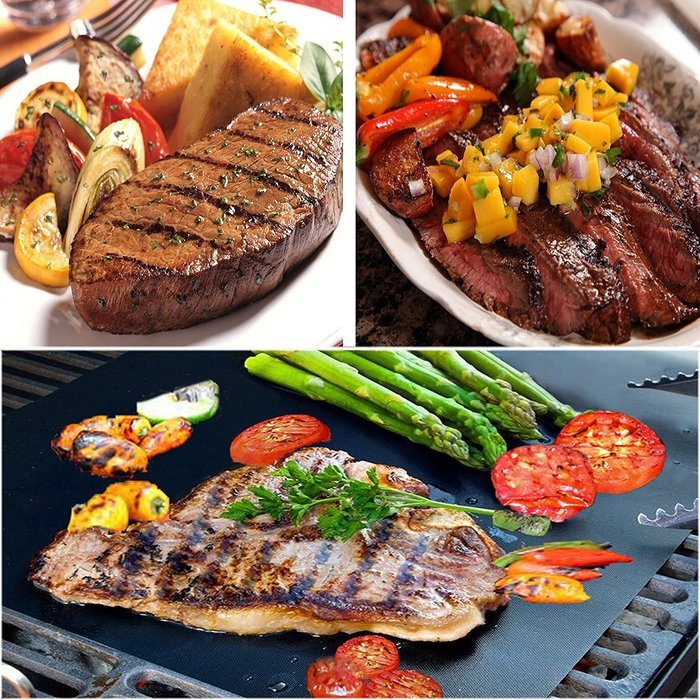 ekSel Grill Oven BBQ Mats & Baking Sheet Cooking Liner Woven Fiberglass Reusable Non Stick 1 Black & 1 Beige;... N2
