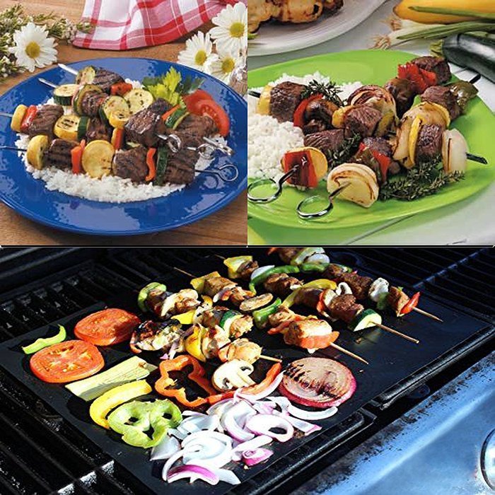 ekSel Grill Oven BBQ Mats & Baking Sheet Cooking Liner Woven Fiberglass Reusable Non Stick 1 Black & 1 Beige;... N3
