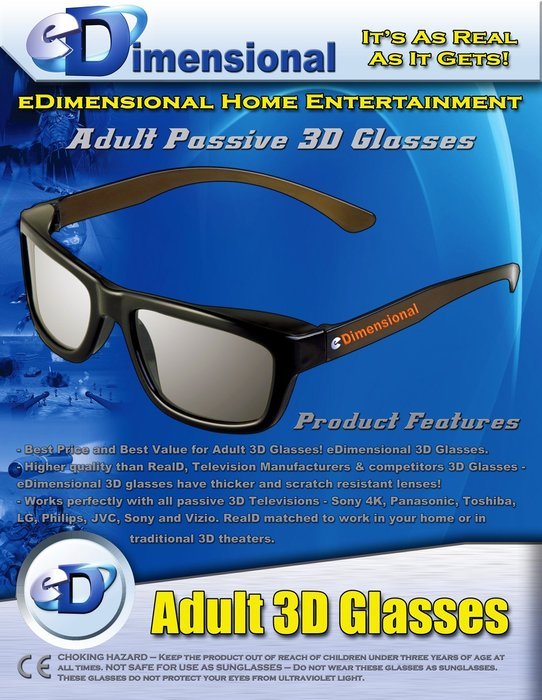 ED 4 Pack CINEMA 3D GLASSES For LG 3D TVs &ndash; Adult Sized Passive Circular Polarized 3D Glasses N6