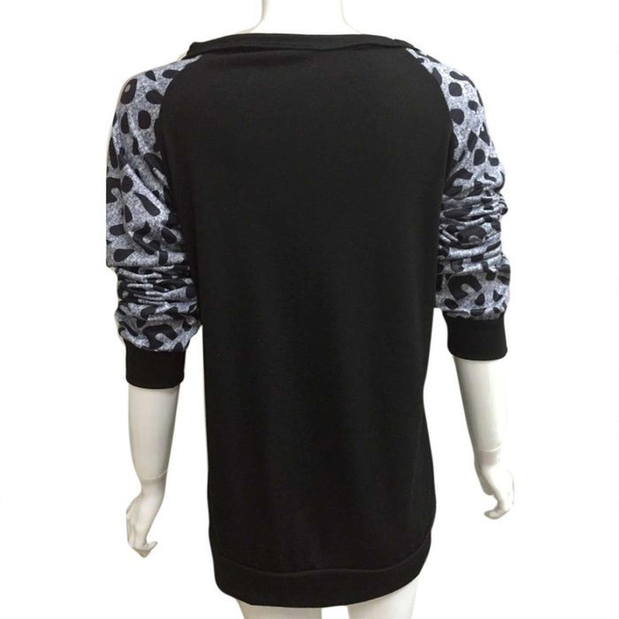AIMTOPPY Fashion Women Long Sleeve Leopard Printing Casual Blouse Shirt Tops T-shirt (L, Black) N6